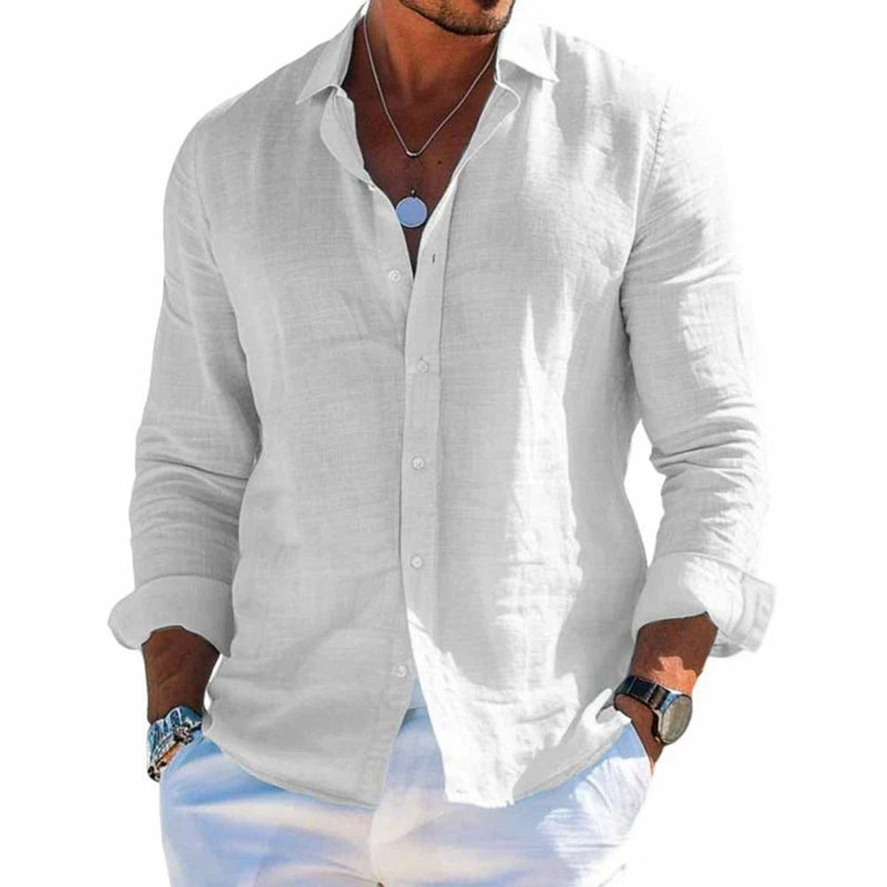 Mens Long Sleeve Button-Down Relaxed Fit Linen Shirt