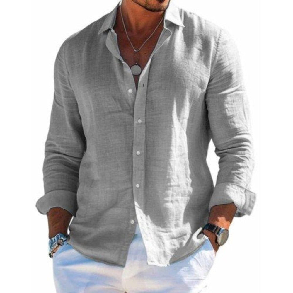 Men's Long-Sleeve Button-Up Linen Casual Shirt