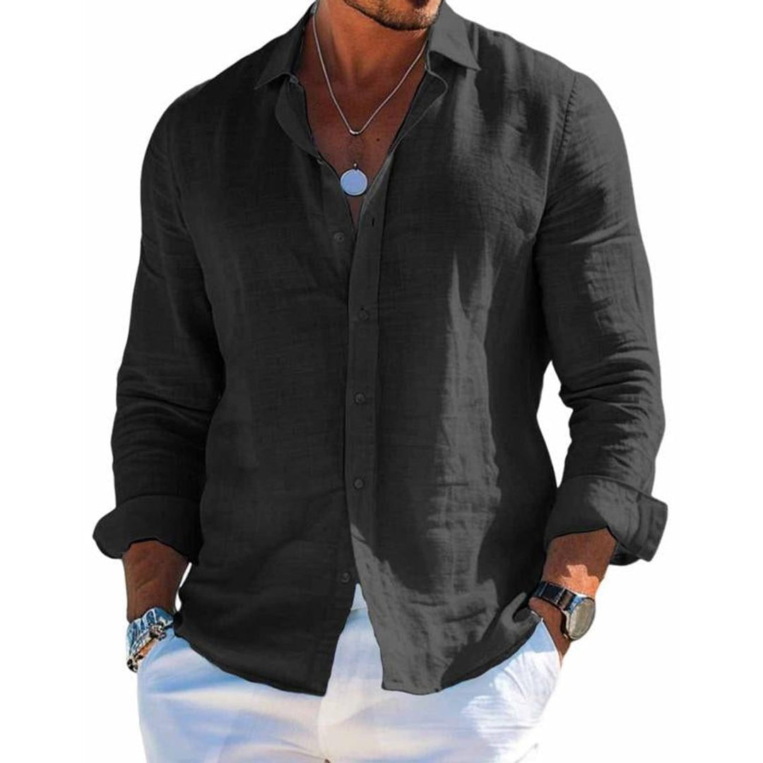 Men's Long-Sleeve Button-Up Linen Casual Shirt