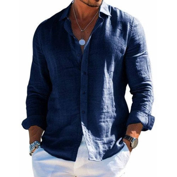 Men's Long-Sleeve Button-Up Linen Casual Shirt