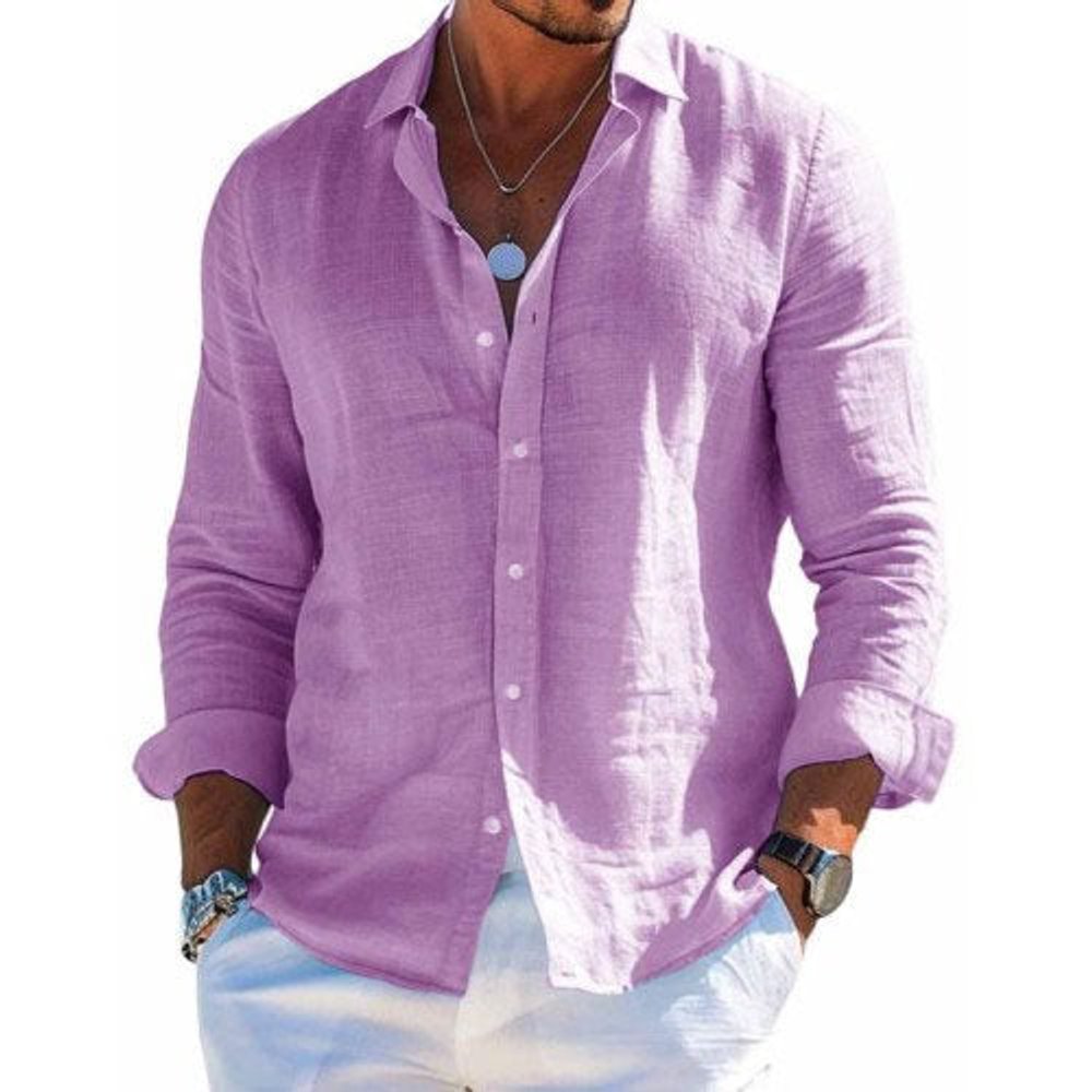 Men's Long-Sleeve Button-Up Linen Casual Shirt