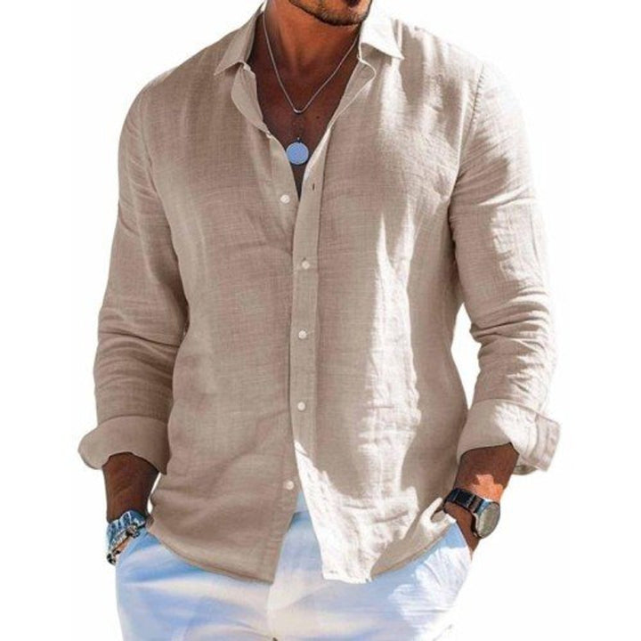 Men's Long-Sleeve Button-Up Linen Casual Shirt