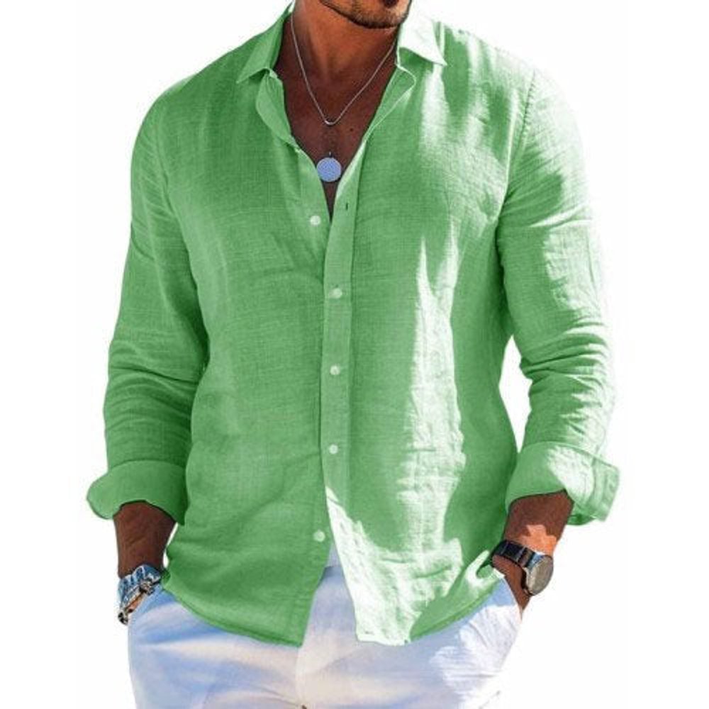 Men's Long-Sleeve Button-Up Linen Casual Shirt