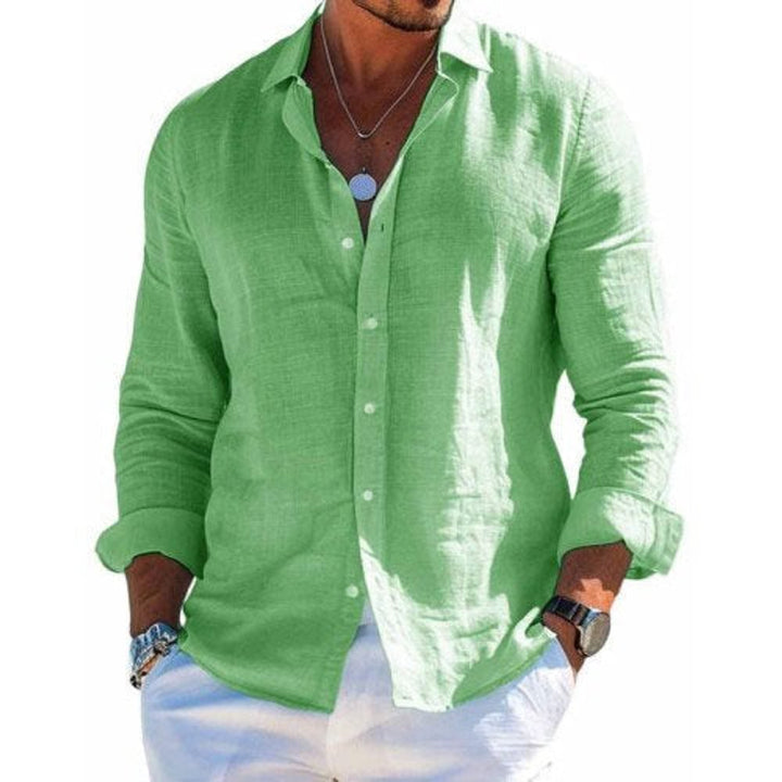 Men's Long-Sleeve Button-Up Linen Casual Shirt