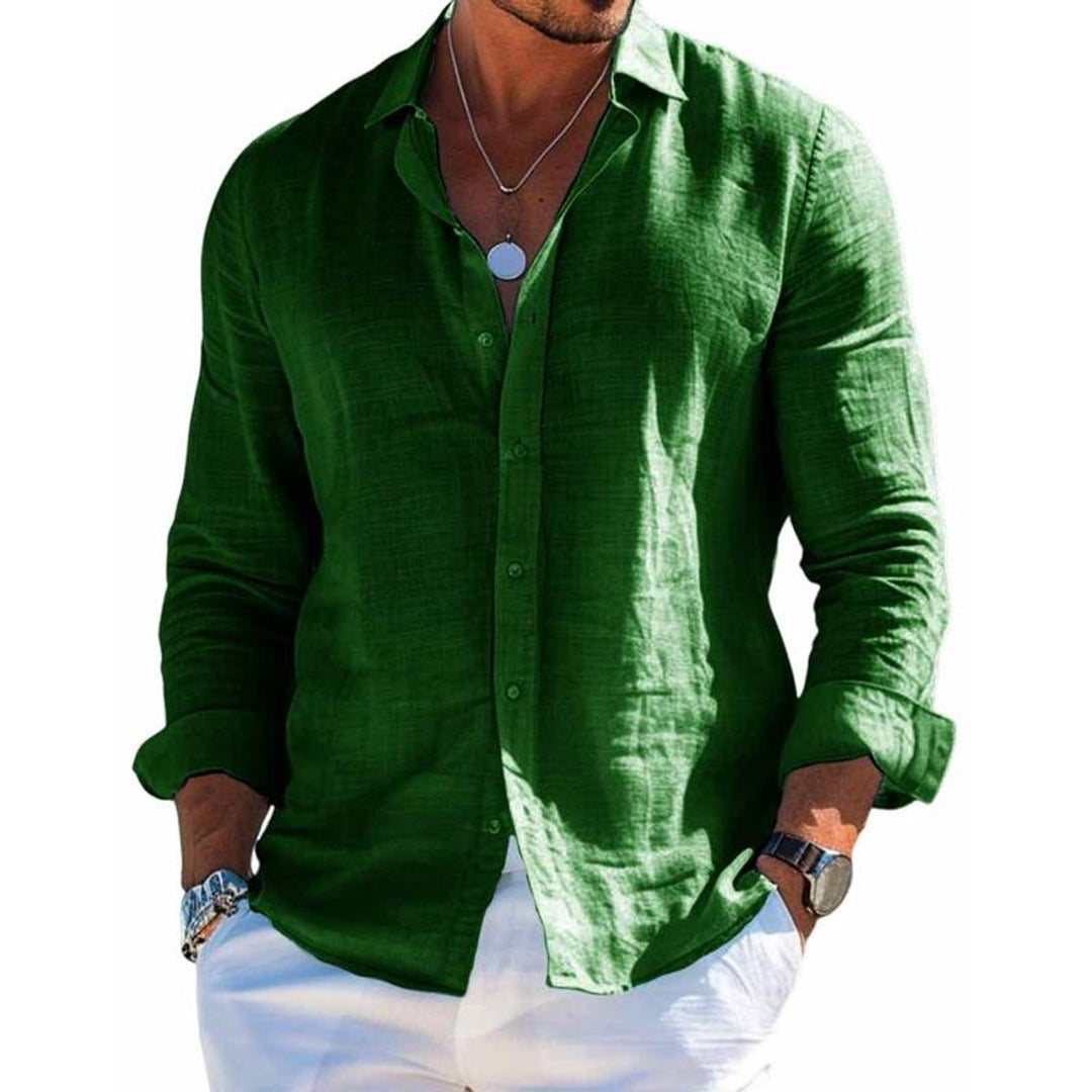 Men's Long-Sleeve Button-Up Linen Casual Shirt
