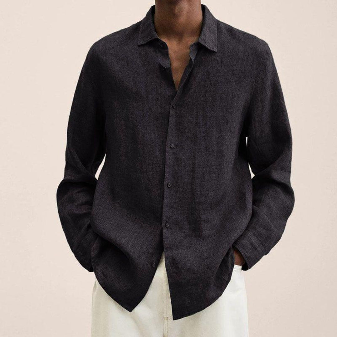Men's Long-Sleeve Button-Up Shirt Classic Relaxed Fit