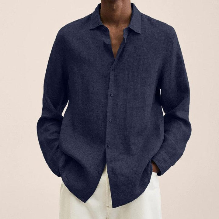 Men's Long-Sleeve Button-Up Shirt Classic Relaxed Fit
