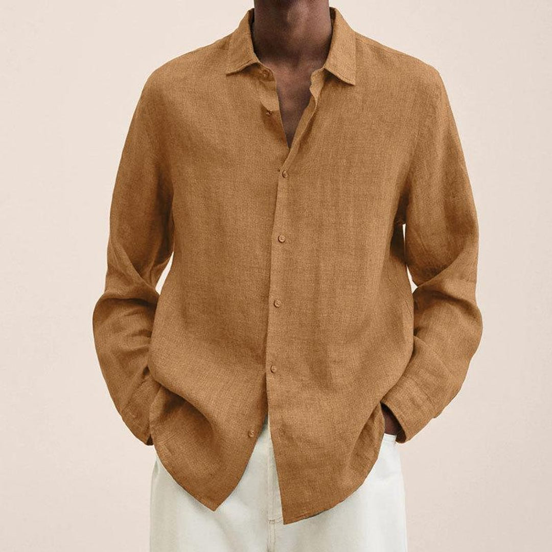 Men's Long-Sleeve Button-Up Shirt Classic Relaxed Fit