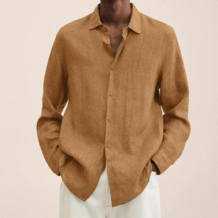 Men's Long-Sleeve Button-Up Shirt Classic Relaxed Fit