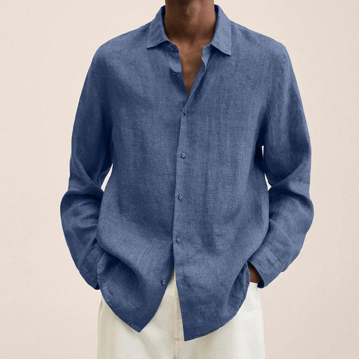 Men's Long-Sleeve Button-Up Shirt Classic Relaxed Fit