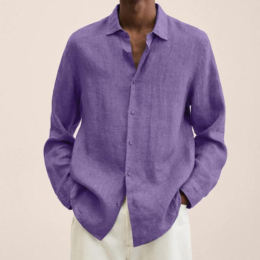 Men's Long-Sleeve Button-Up Shirt Classic Relaxed Fit