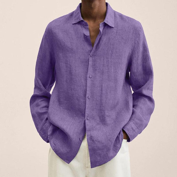 Men's Long-Sleeve Button-Up Shirt Classic Relaxed Fit