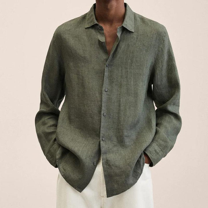 Men's Long-Sleeve Button-Up Shirt Classic Relaxed Fit