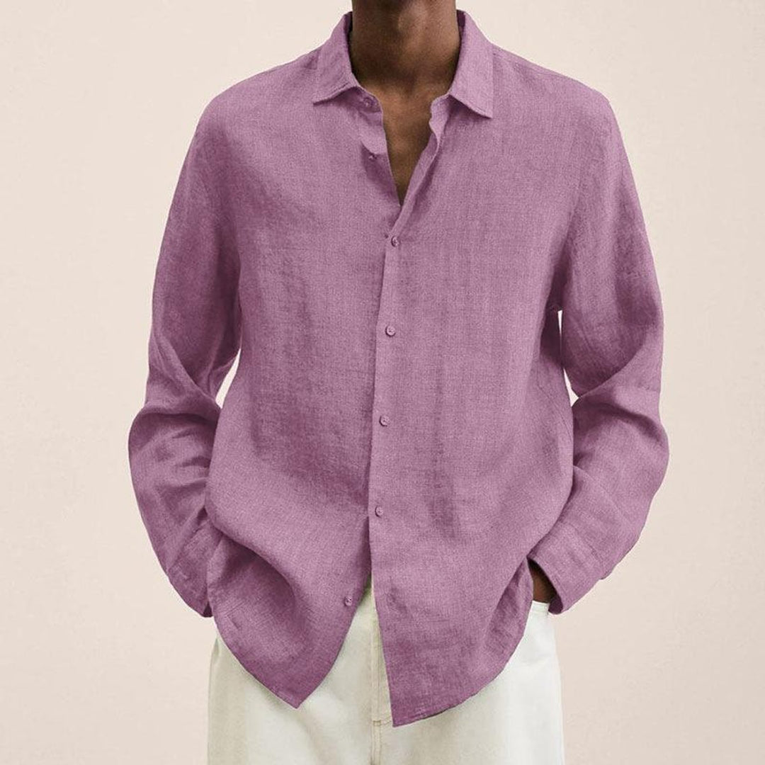 Men's Long-Sleeve Button-Up Shirt Classic Relaxed Fit