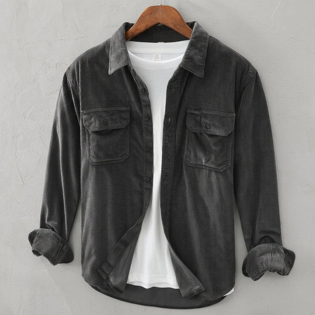 Men's Long-Sleeve Corduroy Overshirt Flannel-Style Shirt Dual Chest Pockets