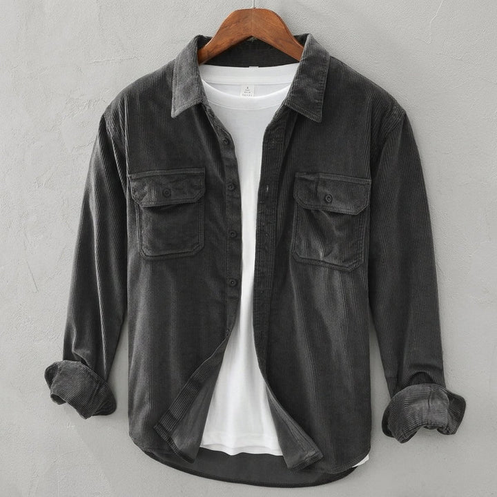 Men's Long-Sleeve Corduroy Overshirt Flannel-Style Shirt Dual Chest Pockets