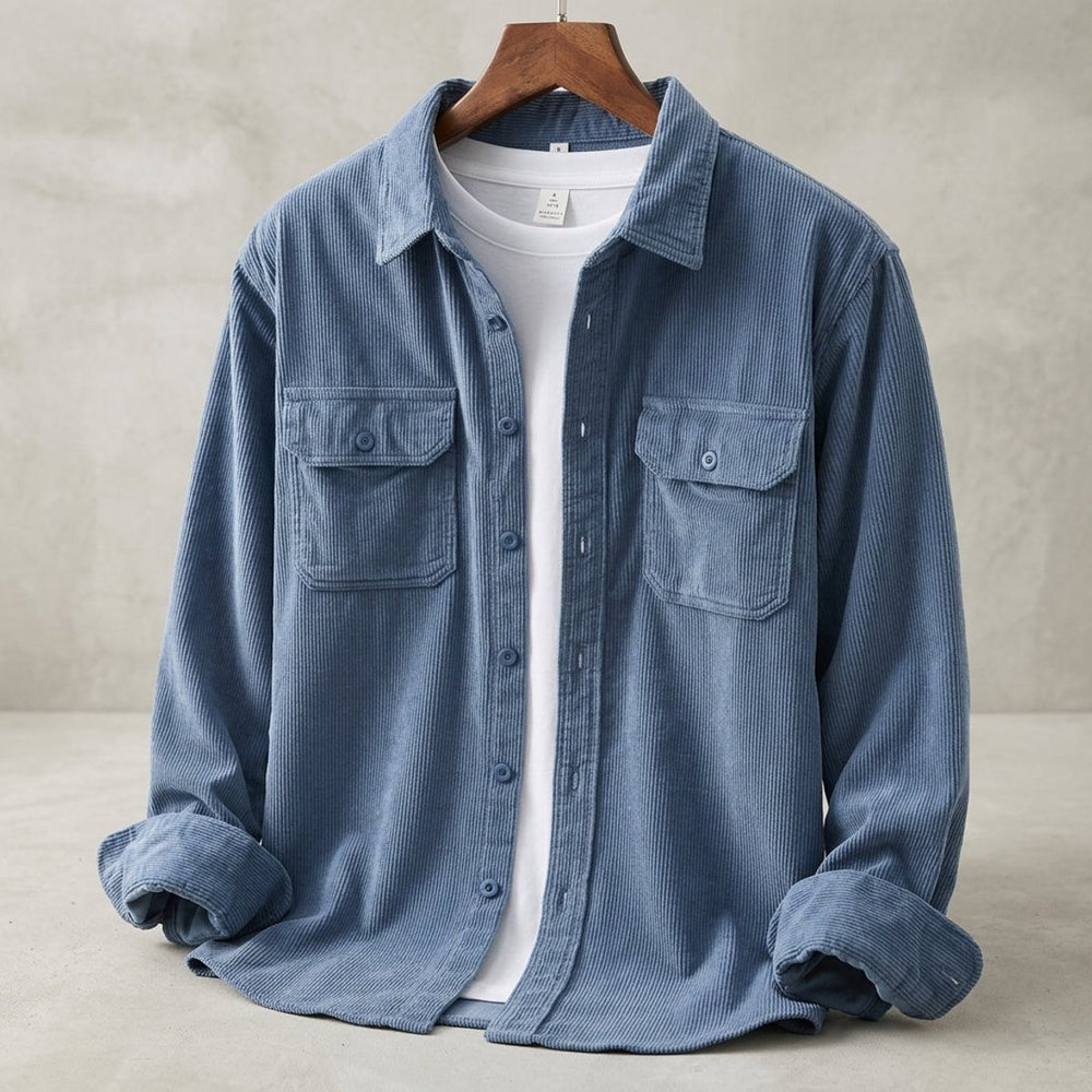 Men's Long-Sleeve Corduroy Overshirt Flannel-Style Shirt Dual Chest Pockets