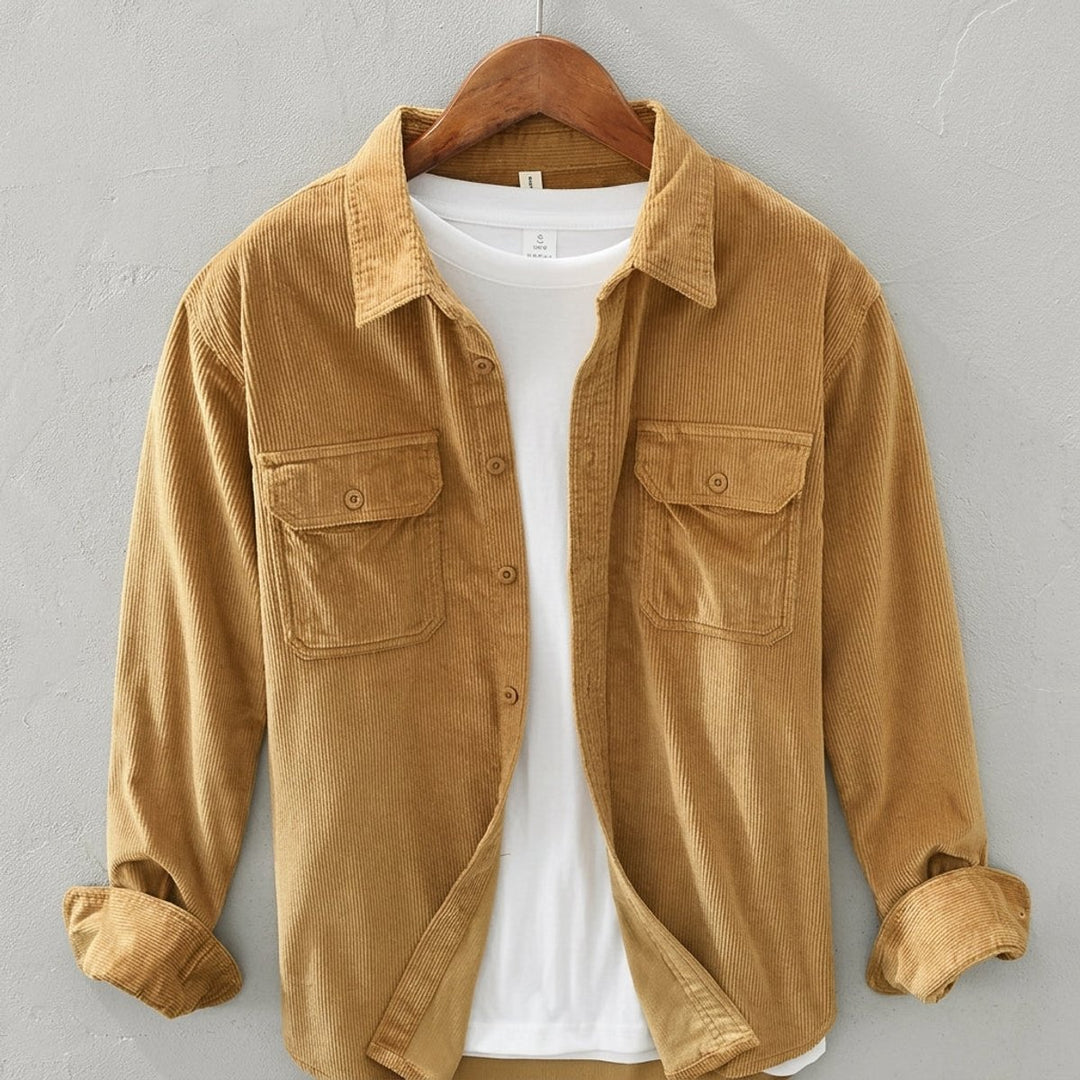 Men's Long-Sleeve Corduroy Overshirt Flannel-Style Shirt Dual Chest Pockets