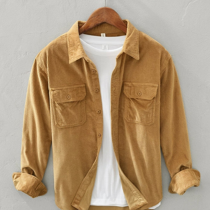 Men's Long-Sleeve Corduroy Overshirt Flannel-Style Shirt Dual Chest Pockets