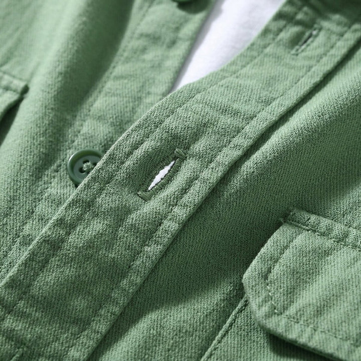 Men's Long-Sleeve Cotton Overshirt Flannel Shirt Chest Pockets