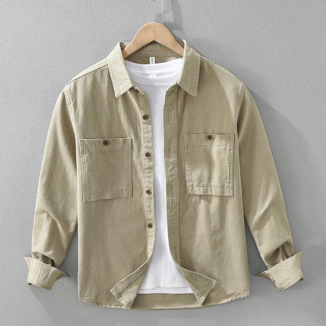 Men's Long-Sleeve Cotton Overshirt Relaxed Fit Double Pocket Flannel Shirt