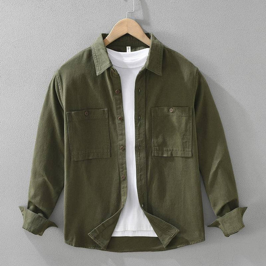 Men's Long-Sleeve Cotton Overshirt Relaxed Fit Double Pocket Flannel Shirt