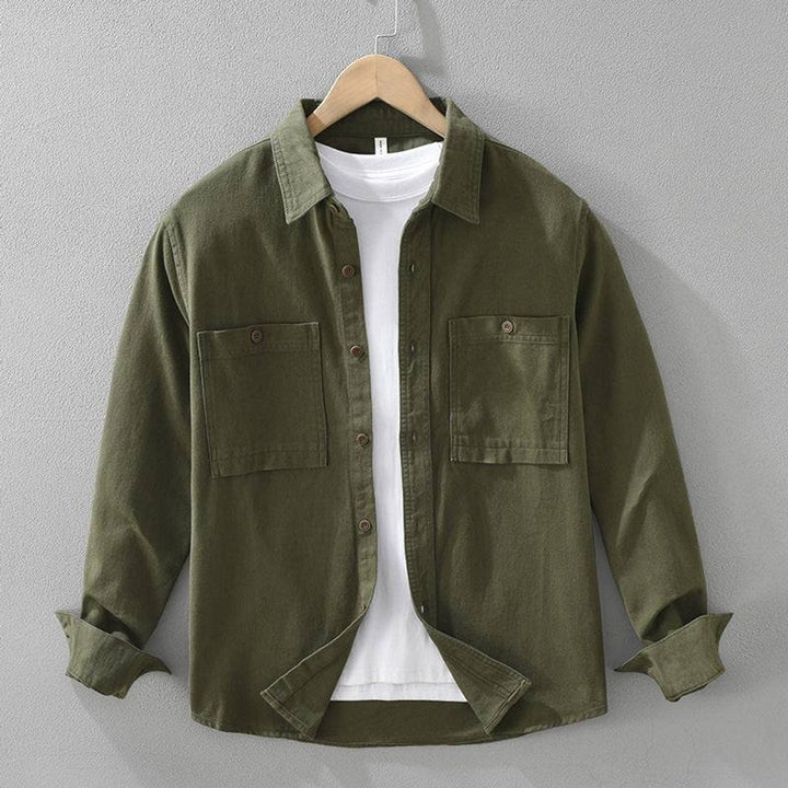 Men's Long-Sleeve Cotton Overshirt Relaxed Fit Double Pocket Flannel Shirt