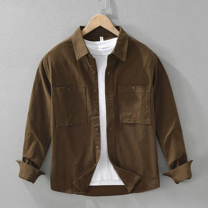 Men's Long-Sleeve Cotton Overshirt Relaxed Fit Double Pocket Flannel Shirt