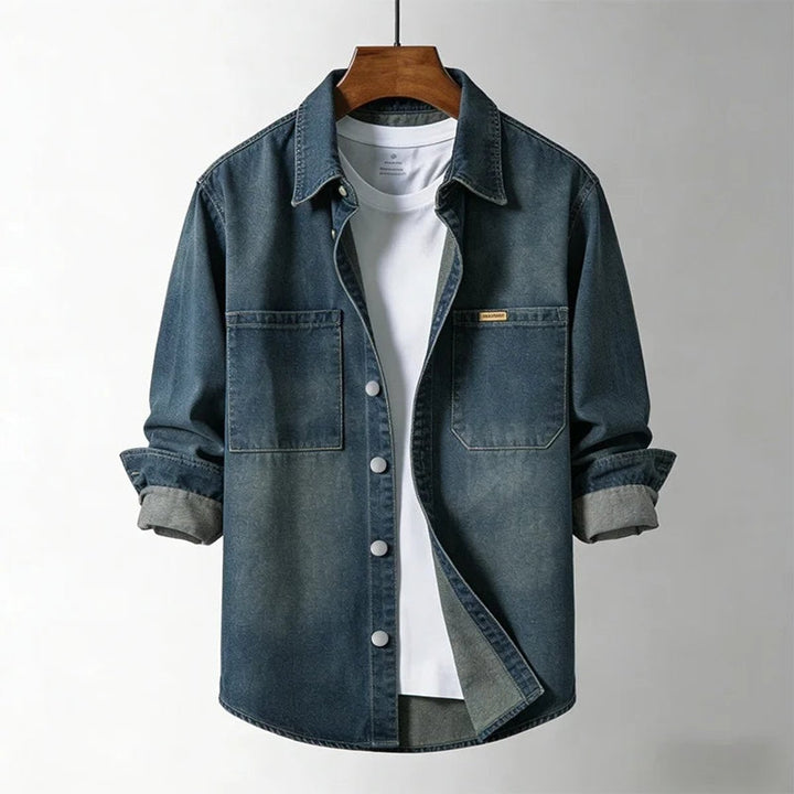 Men's Long-Sleeve Denim Overshirt Relaxed-Fit Layering Shirt