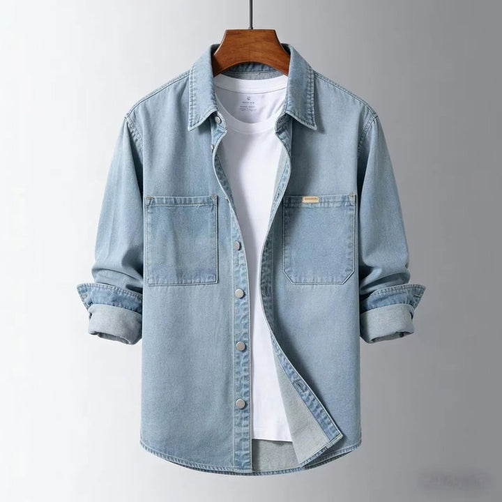 Men's Long-Sleeve Denim Overshirt Relaxed-Fit Layering Shirt