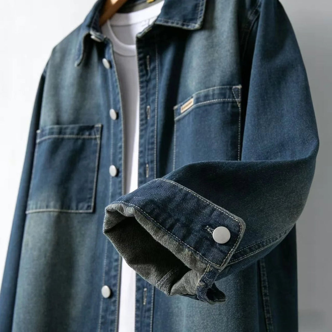 Men's Long-Sleeve Denim Overshirt Relaxed-Fit Layering Shirt