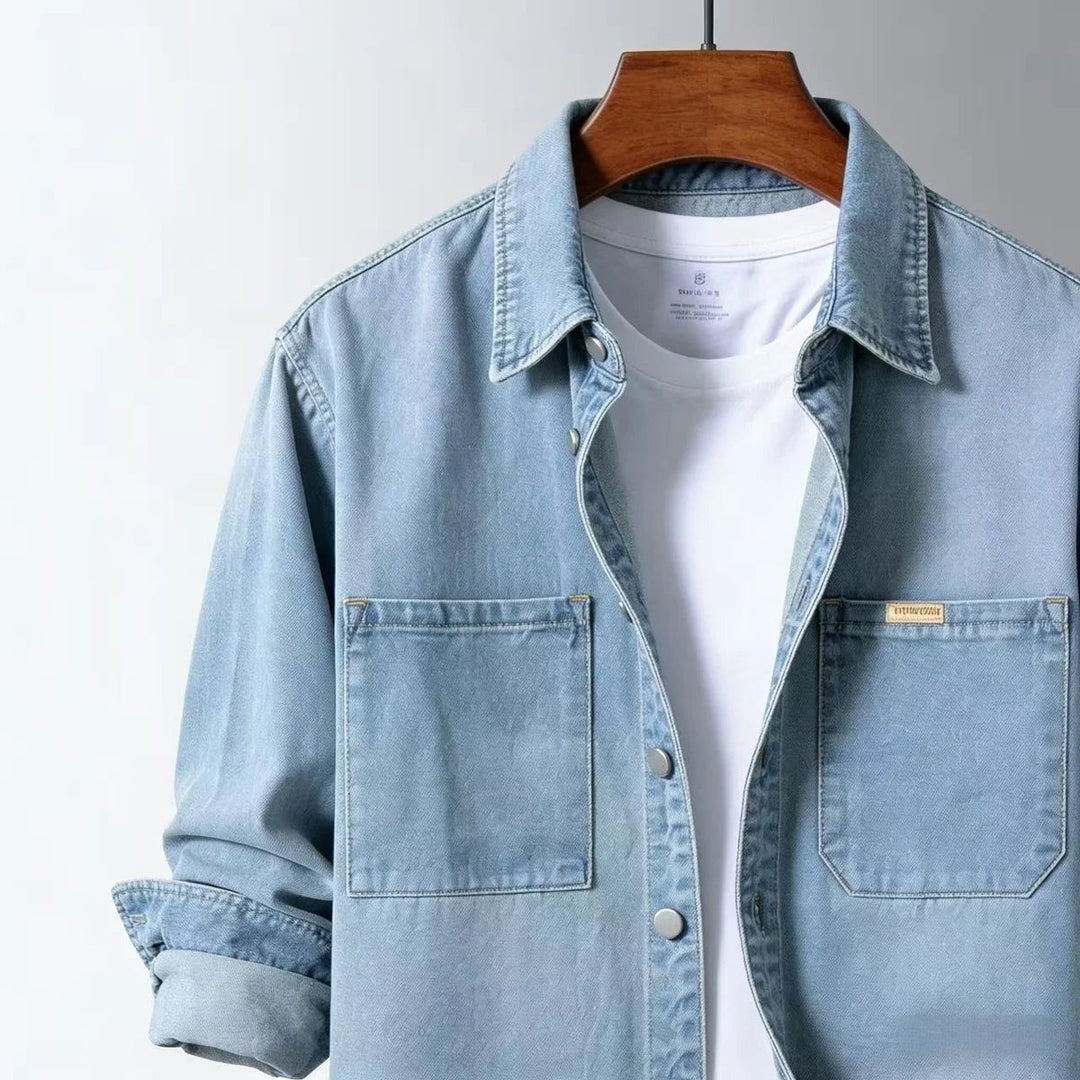 Men's Long-Sleeve Denim Overshirt Relaxed-Fit Layering Shirt