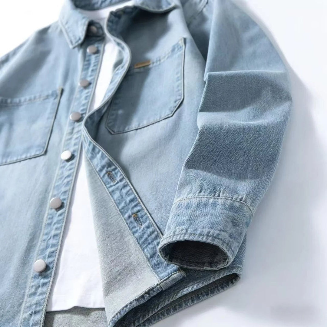 Men's Long-Sleeve Denim Overshirt Relaxed-Fit Layering Shirt
