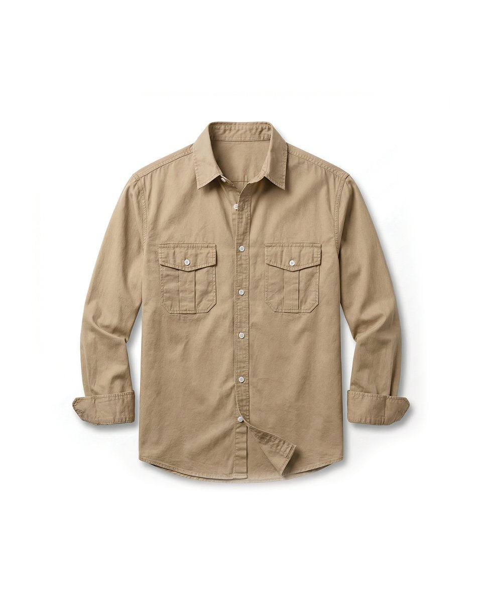 Men's Long-Sleeve Dual-Pocket Button-Up Shirt