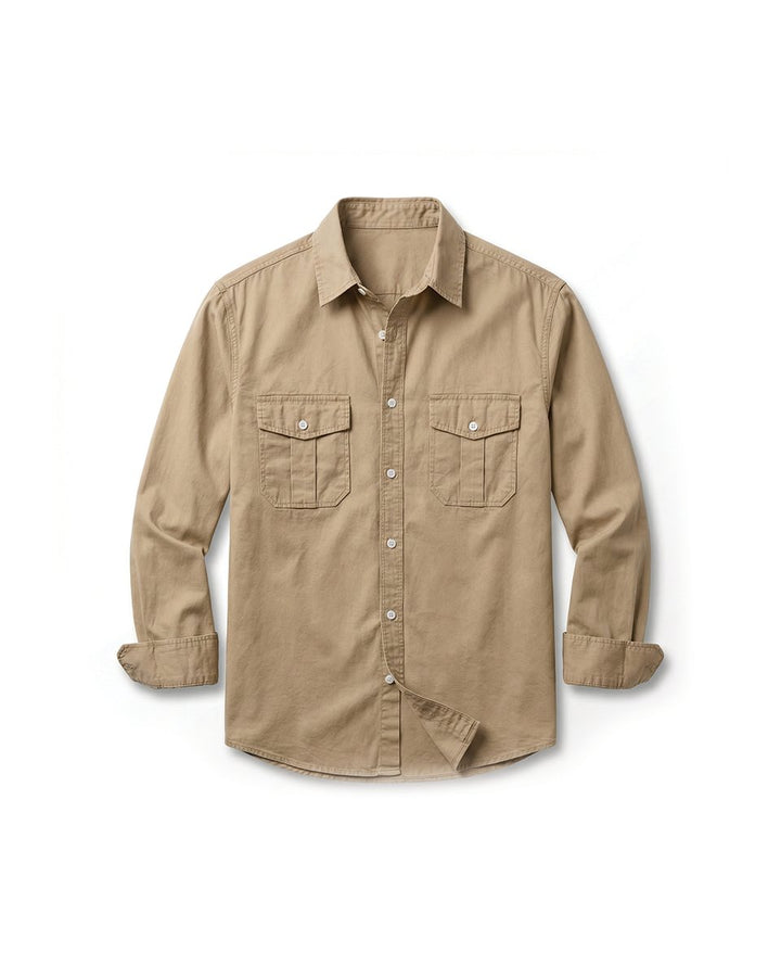 Men's Long-Sleeve Dual-Pocket Button-Up Shirt