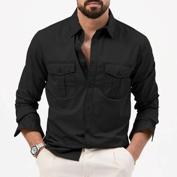 Men's Long-Sleeve Dual-Pocket Button-Up Shirt