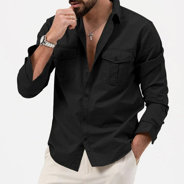 Men's Long-Sleeve Dual-Pocket Button-Up Shirt