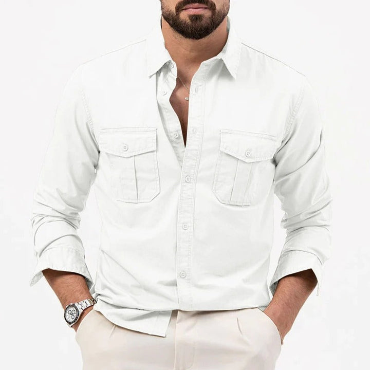 Men's Long-Sleeve Dual-Pocket Button-Up Shirt