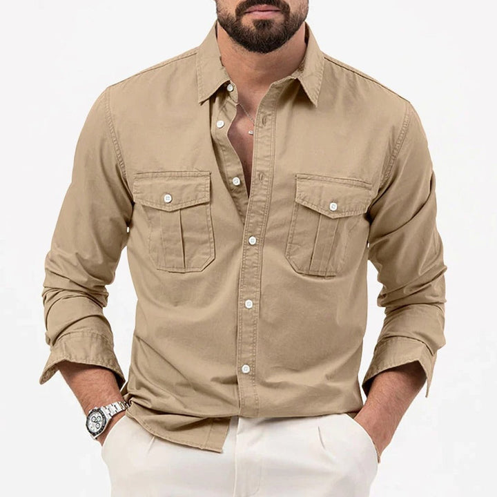 Men's Long-Sleeve Dual-Pocket Button-Up Shirt