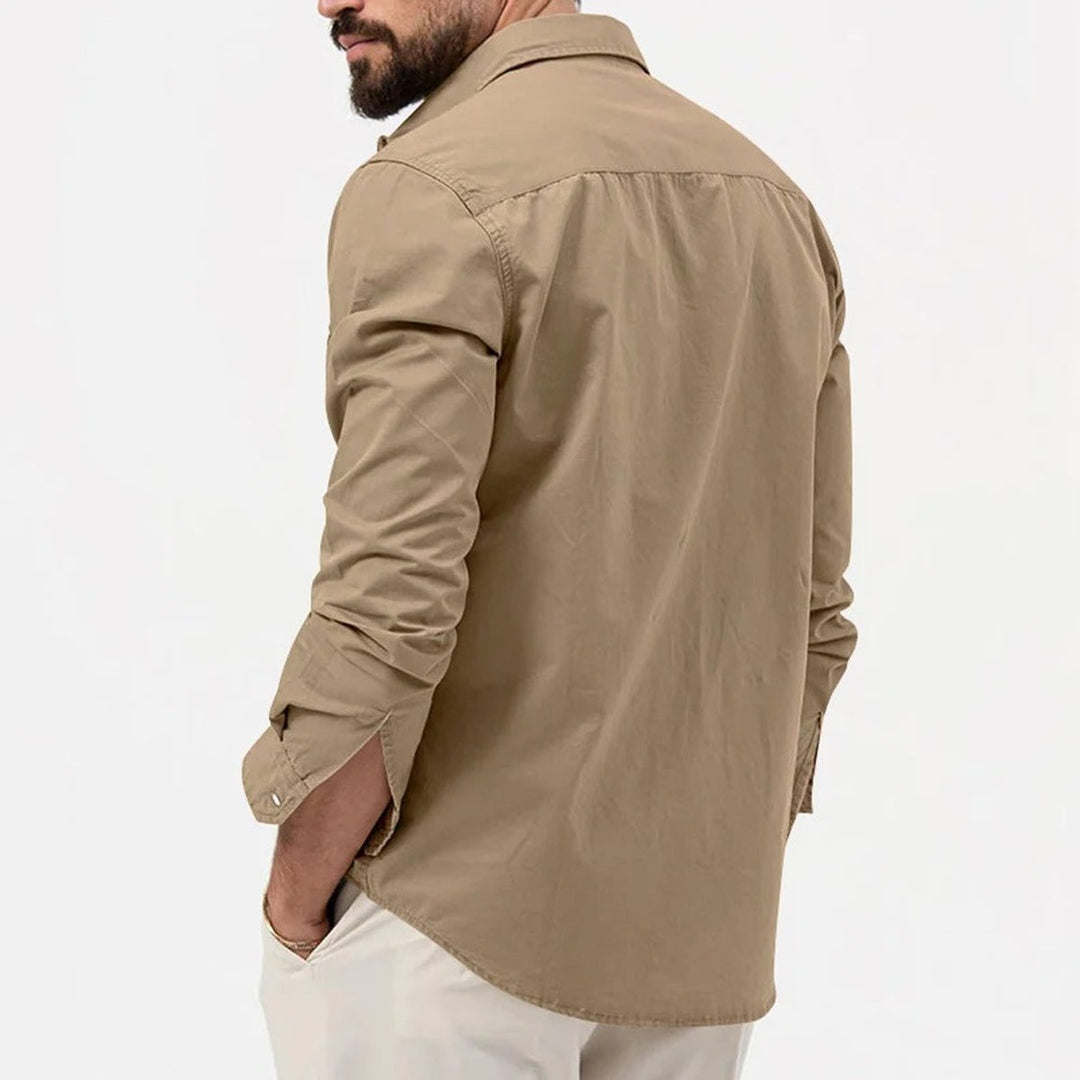 Men's Long-Sleeve Dual-Pocket Button-Up Shirt