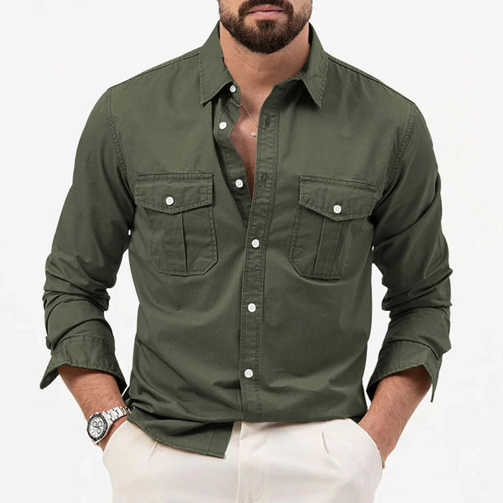 Men's Long-Sleeve Dual-Pocket Button-Up Shirt