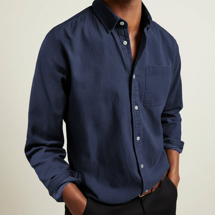 Men's Long-Sleeve Flannel Shirt Classic Button-Front Chest Pocket