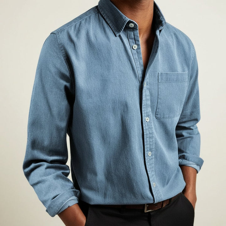 Men's Long-Sleeve Flannel Shirt Classic Button-Front Chest Pocket