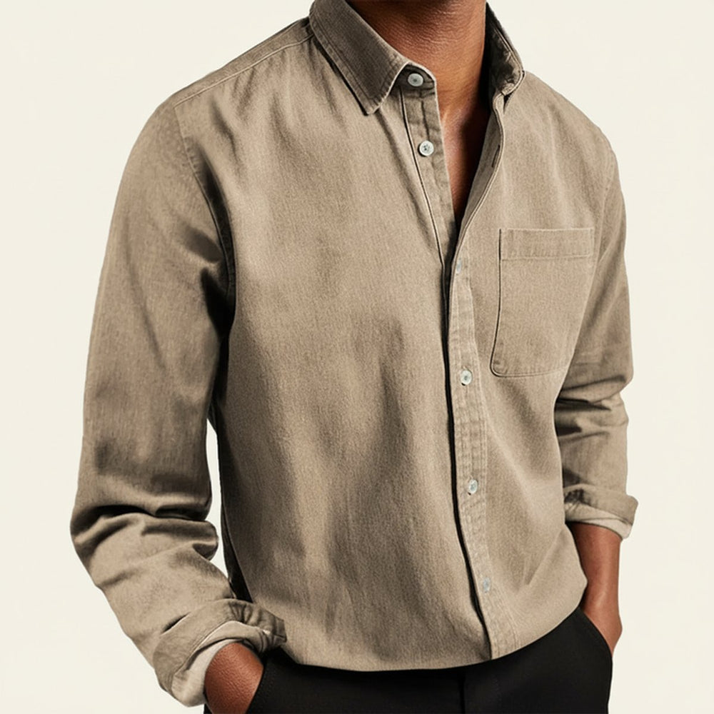 Men's Long-Sleeve Flannel Shirt Classic Button-Front Chest Pocket