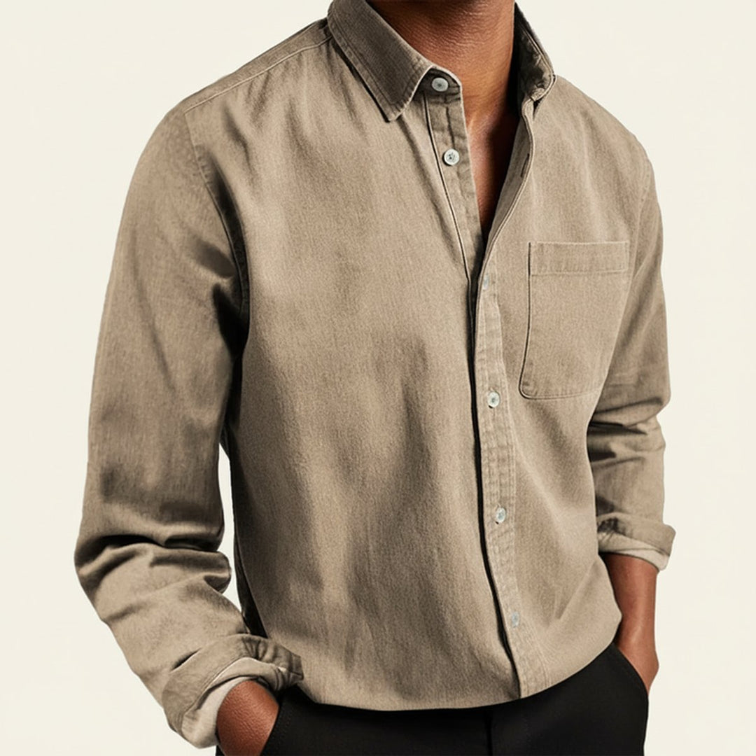 Men's Long-Sleeve Flannel Shirt Classic Button-Front Chest Pocket
