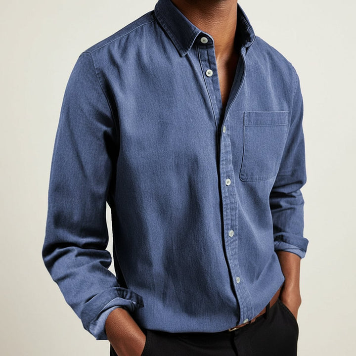 Men's Long-Sleeve Flannel Shirt Classic Button-Front Chest Pocket