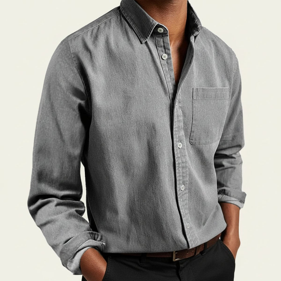 Men's Long-Sleeve Flannel Shirt Classic Button-Front Chest Pocket