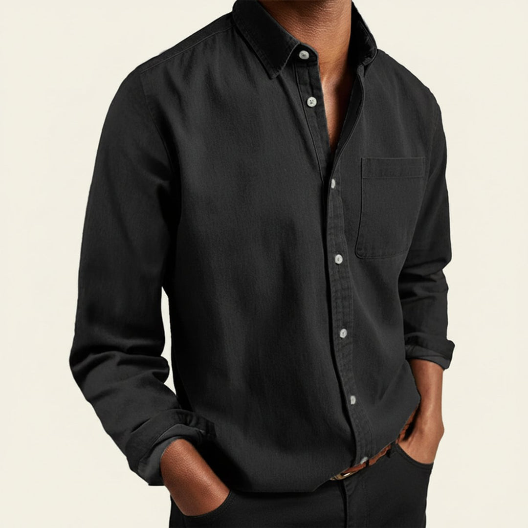 Men's Long-Sleeve Flannel Shirt Classic Button-Front Chest Pocket