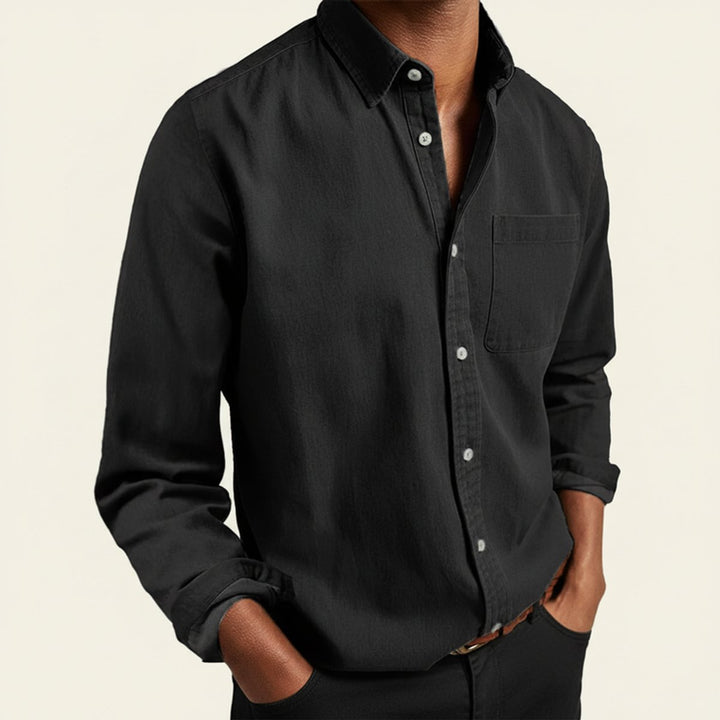 Men's Long-Sleeve Flannel Shirt Classic Button-Front Chest Pocket