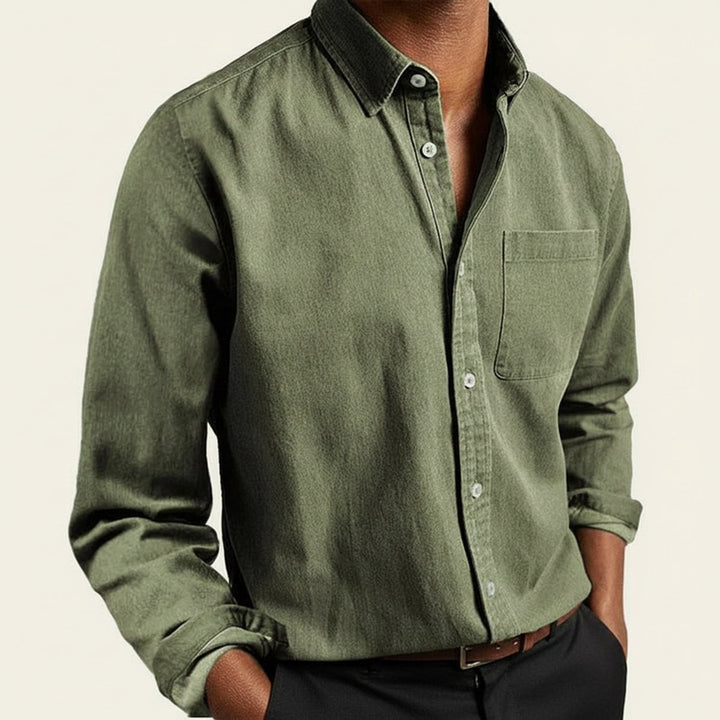 Men's Long-Sleeve Flannel Shirt Classic Button-Front Chest Pocket